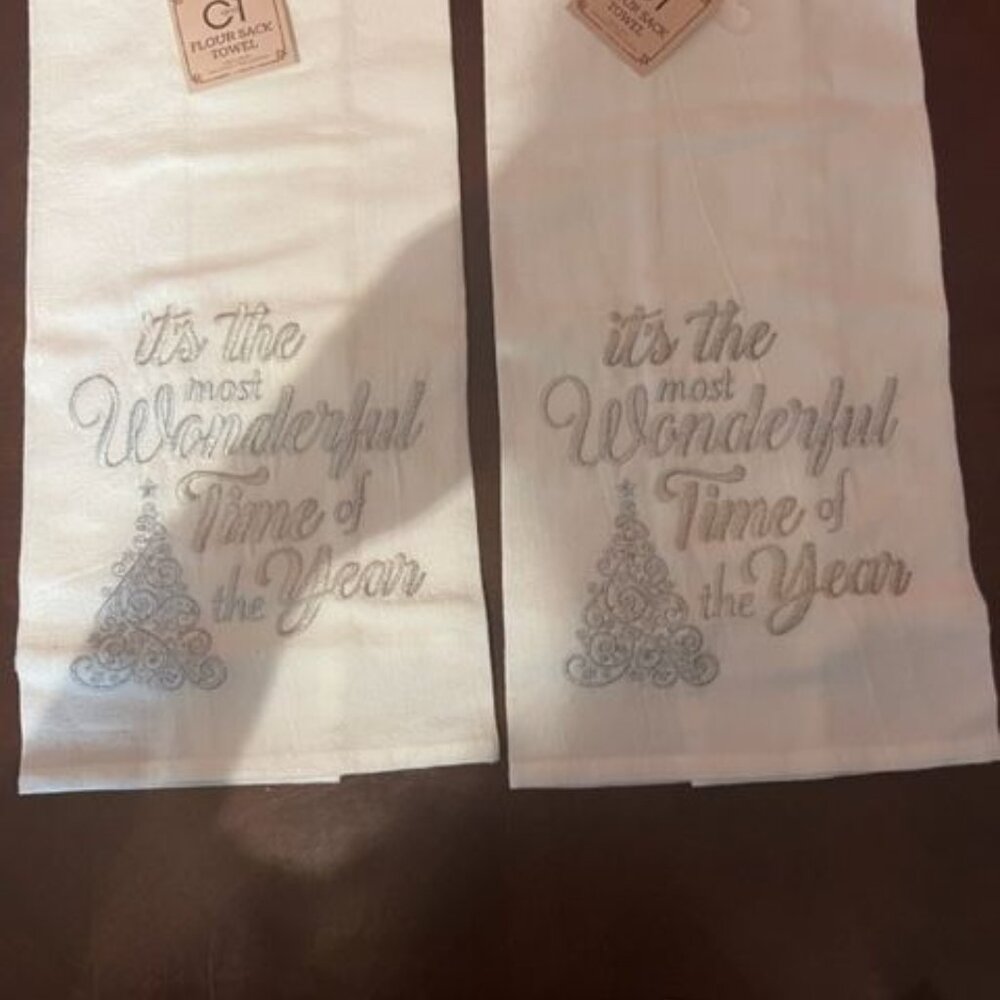 Christmas Flour Sack Towels Its The Most Wonderful‎ Time Of The Year  Set Of 2